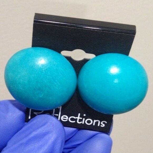Vintage Turquoise Blue Dome Clip-On Earrings – Retro 80s Chic Statement Jewelry - Picture 1 of 5